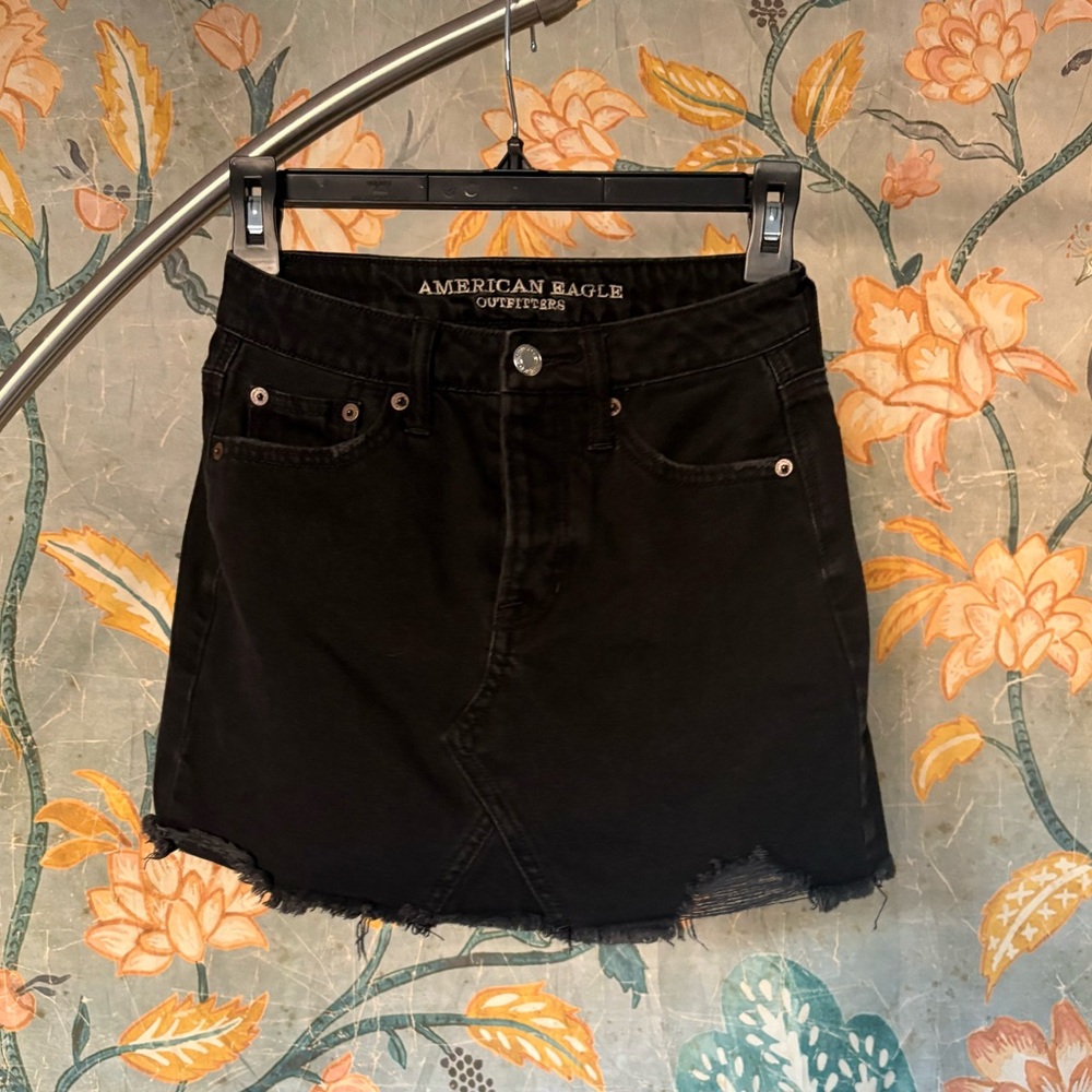 American Eagle Outfitters Black Frayed Mini Skirt